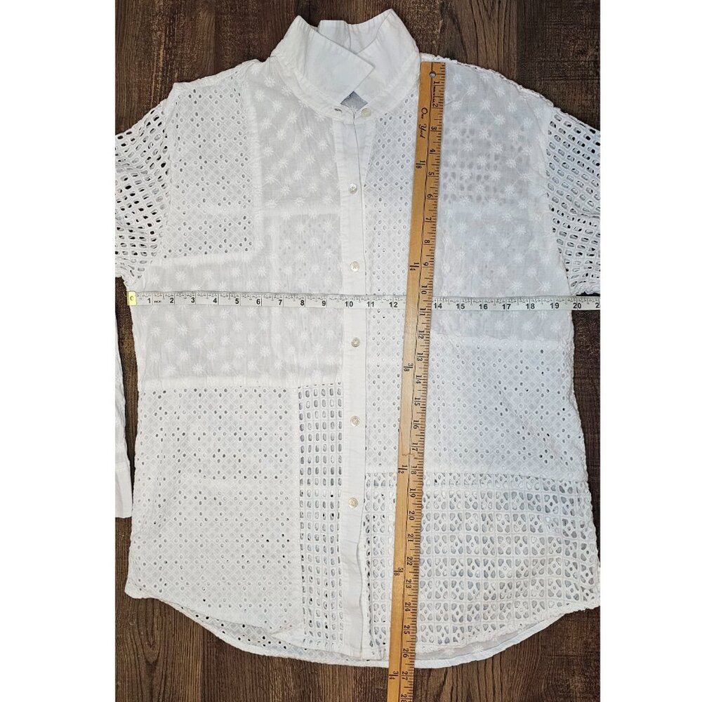 Rails Juliette White Eyelet Mix Button Up Long Sl… - image 4